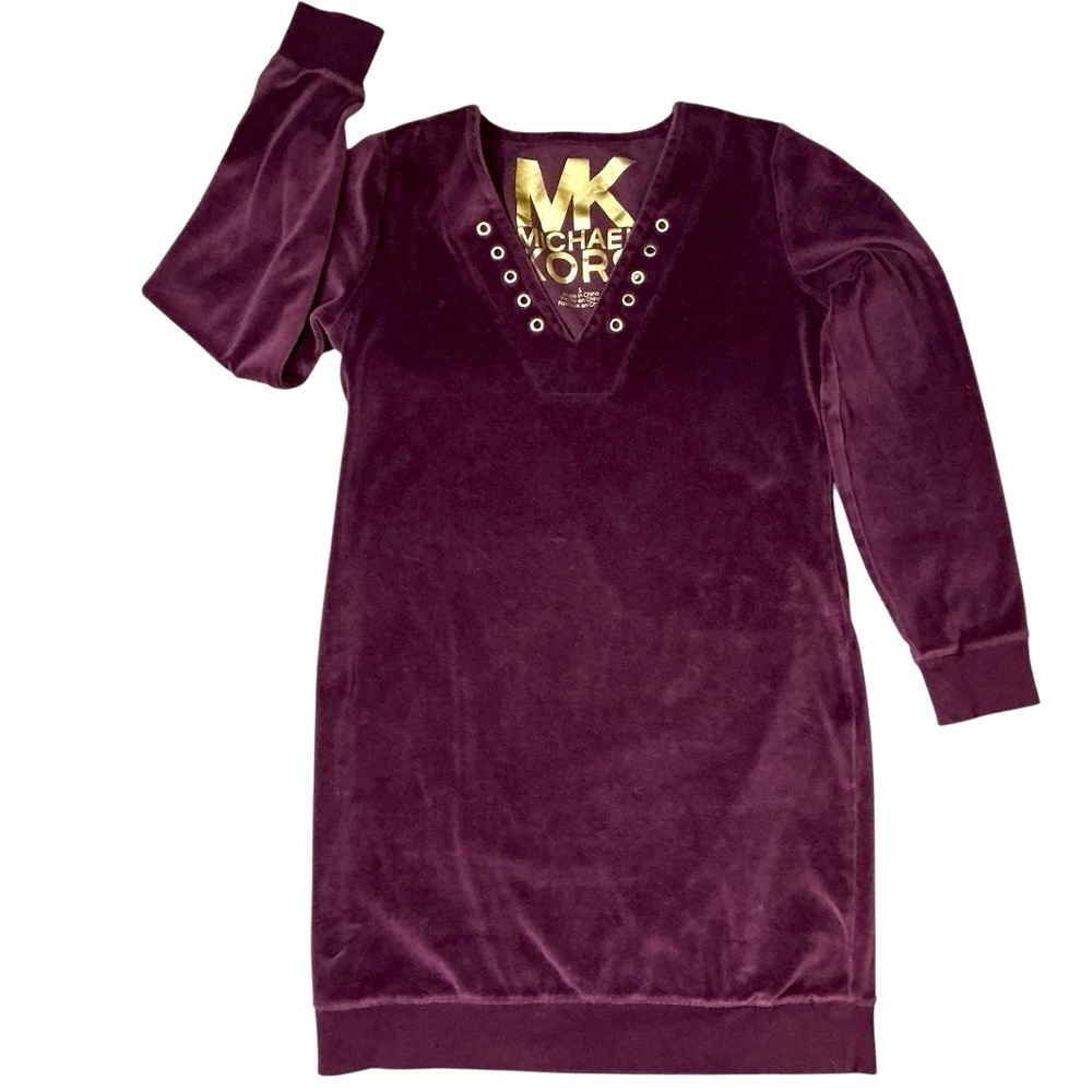 Michael Kors Women’s Plush Velour Tunic Dress Long Sleeve Plum Purple Size Small